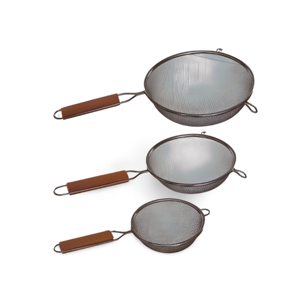 Coladores acero inoxidable + mango madera ø12 cm / ø16 cm / ø20 cm 3 uds